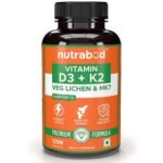 Nutrabud Vitamin D3 K2 Supplement - 120 Veg Tablets - Plant Based Vitamin D3 from Vegetarian Lichen & K2 as MK7 for Men, Women (Tablet, 120 Count (Pack of 1)) - Fast Shipping to USA & Canada