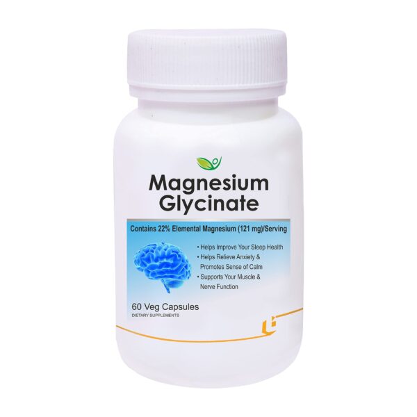 Magnesium Glycinate - 60 Veg Capsules, Supports Bone Health, Nerve & Muscle Function - Fast Shipping to USA & Canada