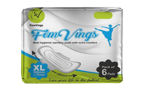 Femvings Hygienic Ultra Absorbent Sanitary Pad with Extra Comfort Heavy Flow Disposable Period Pads for Sanitary Protection Overnight Napkins Protection- Extra Large XL Size - 6 pads (Pack of 12) - Fast Shipping to USA & Canada