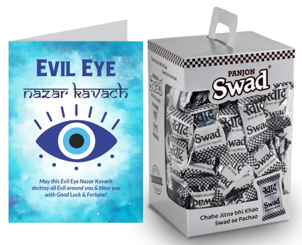 Swad Evil Eye Nazar Kavach Gift with Card (Swad Digestive Candy 125 Gift Box & 1 Greeting card) - Fast Shipping to USA & Canada