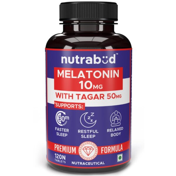 nutrabud Melatonin 10 Mg - 120 Veg Tablets - For Sleep Support,Nerve Relaxation,And Stress Relief - Non-Habit Forming For Men & Women (120 Count (Pack Of 1),Unflavoured),120 Capsule - Fast Shipping to USA & Canada