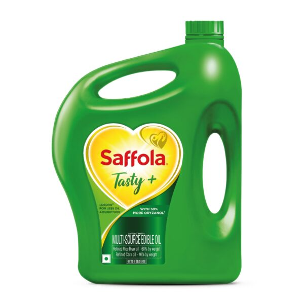 Saffola Tasty + Refined Cooking oil | Blended Rice bran & Corn oil | 50% More Oryzanol | 5 Litre jar - Fast Shipping to USA & Canada