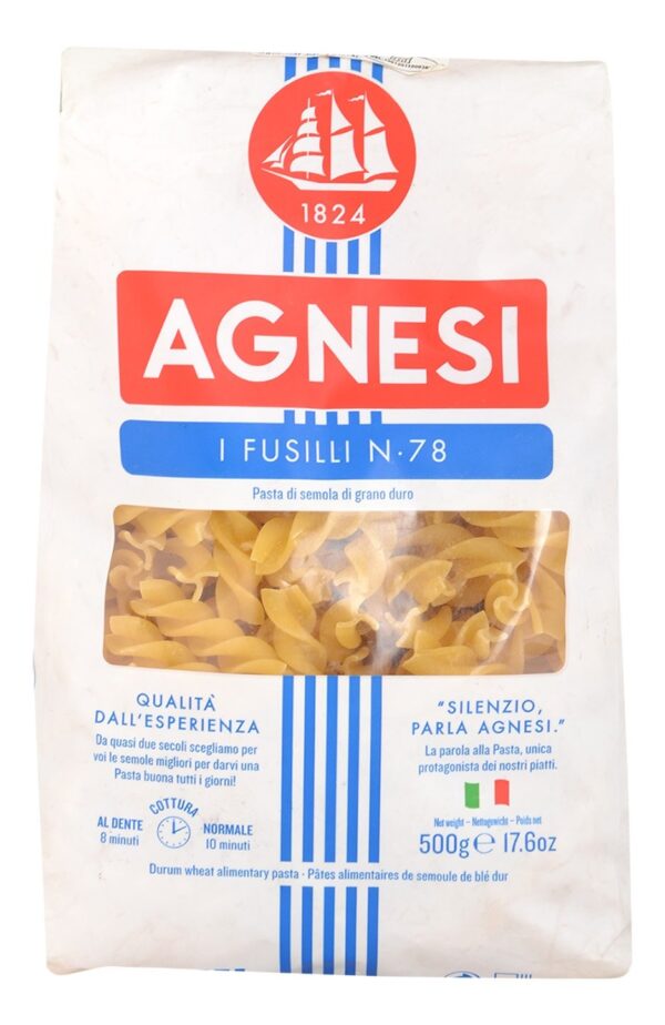 Agnesi Fusilli Pasta - N - 78, 500g Pouch - Fast Shipping to USA & Canada