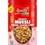Kwality Muesli Crunchy Almond & Raisins 900g Jar, 86% Multi Grains, Natural Source of Vitamin & Iron, High in Protein & Fiber, Low Fat & Cholesterol-Free, Healthy Food & Breakfast Cereal - Fast Shipping to USA & Canada