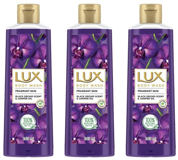 LUX Shower Gel, Black Orchid Fragrance & Juniper Oil Bodywash, With Glycerine For Soft Skin, Long Lasting Fragrance, Paraben Free, 245 ml (Pack of 3) - Fast Shipping to USA & Canada