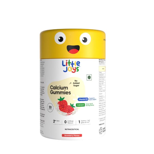 Little Joys Calcium & Vitamin D Gummies for Kids (2+ years) With No Sugar Added | For Stronger Bones, Joints, Teeth & Immunity | Strawberry Flavour | 30 Gummies - Fast Shipping to USA & Canada
