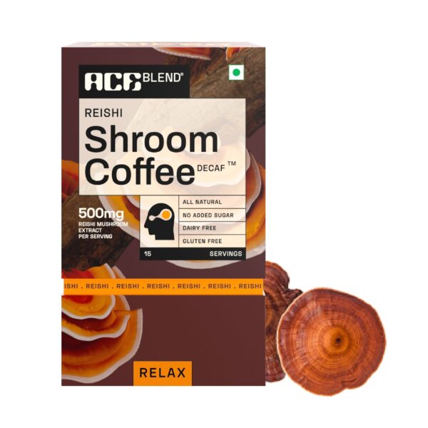 Ace Blend Reishi SHROOM COFFEE? | 15 Serves | Decaf Mushroom Coffee with KSM-66 Ashwagandha, L-Theanine & MCT | Promotes Relaxation & Deep Sleep | 100% Arabica | Instant Coffee | Keto | Cold/Hot Brew - Fast Shipping to USA & Canada