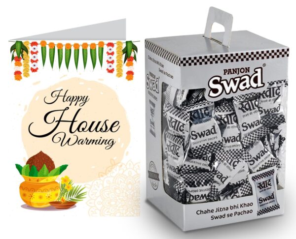 Swad Gift for House Warming Grah Pravesh with Card (Swad Digestive Candy 125 Gift Box & 1 Greeting card) - Fast Shipping to USA & Canada