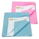 OYO BABY Extra Absorbent Waterproof Baby Dry Sheet Small Size (70x50cm) Pack of 2 Quick Dry Sheet for Bed Protector, Soft & Breathable Sea Blue + Pink - Fast Shipping to USA & Canada