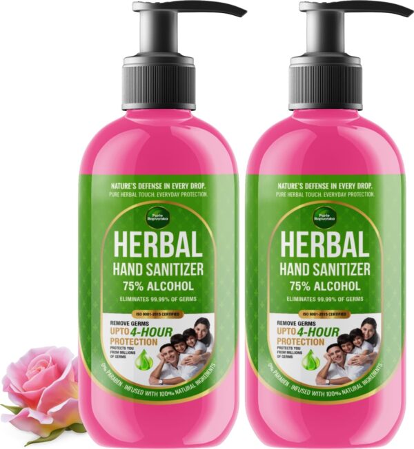 Parle Ropvatika 1 Liter Rose Herbal Hand Sanitizer, 4-Hour Protection, Natural Ingredients (Rose 500ml x 2 (1 Liter)) - Fast Shipping to USA & Canada