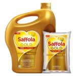 Saffola Gold Refined Cooking oil | Power of 3 - Balance of Good Fats, Triple Anti-Oxidant System & Fortified with Vitamins | Multi-Source Edible Rice Bran & Corn Oil | 5 Litre Jar + 1L Pouch - Fast Shipping to USA & Canada