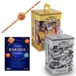 Swad Rakhi Combo(1 Mixed Candy Gift Box + 1 Regular candy Gift Box + 1 Rakhi + Greeting Card) | for 200 Candies | Gift Item - Fast Shipping to USA & Canada