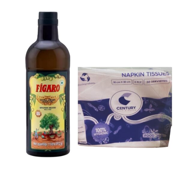 Figaro Extra Virgin Olive Oil-1L Bottle| Free Century Napkin(30 * 30cm)(Pack of 50)| 100% Natural and Cold Extracted Oil- Perfect for Salad, Paratha, Marinade - Imported from Spain - Fast Shipping to USA & Canada