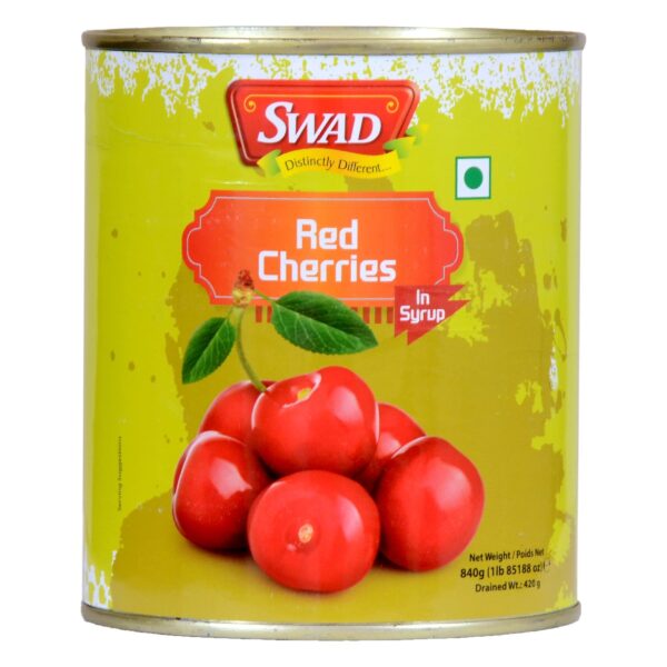 SWAD Red Cherries in Syrup | Rich in Vitamins, Antioxidants & Fiber | Natural Sweet & Juicy Cherries | Perfect for Desserts, Baking, Cocktails, Smoothies, & Garnishes | Pack of 1 (840g) - Fast Shipping to USA & Canada