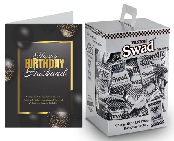 Swad Happy Birthday Husband Gift with Card (Swad Digestive Candy 125 Gift Box & 1 Greeting card) - Fast Shipping to USA & Canada