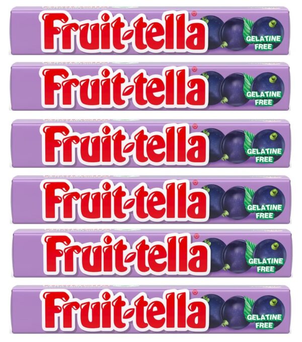 Fruit-Tella Blackcurrent Flavour Chewy Toffee Stick (Pack Of 6 x 32.4g) - Fast Shipping to USA & Canada