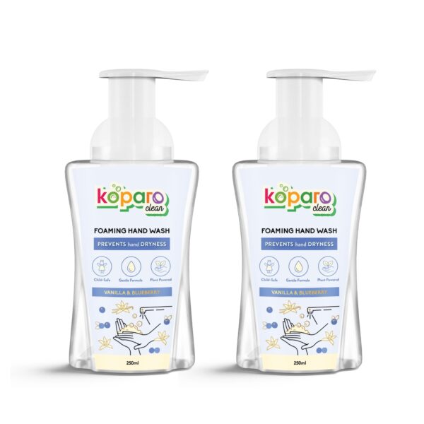 Koparo Natural Foaming Hand Wash | 250ml - Pack of 2 | Vanilla & Blueberry Fragrance | pH Balanced Infused With Glycerin | Safe for All Skin Types | Plant Based | Safe for Kids - Fast Shipping to USA & Canada