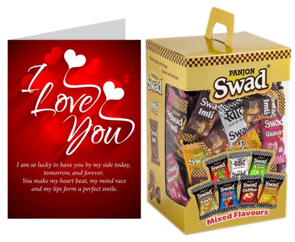 Swad I Love You Gift for Girlfriend/Boyfriend/wife/husband with Card (Swad Mixed Candy 125 Gift Box & 1 Greeting card) - Fast Shipping to USA & Canada
