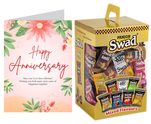Swad Anniversary Gift with Card (Swad Mixed Candy 125 Gift Box & 1 Greeting card) - Fast Shipping to USA & Canada