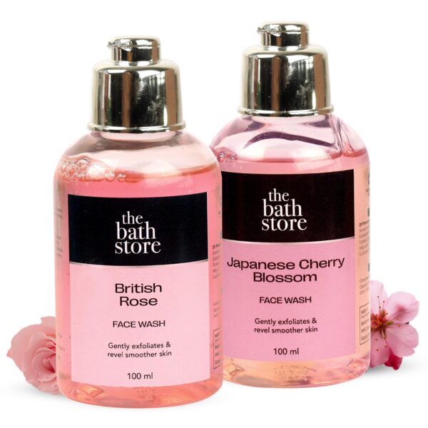 The Bath Store (Japanese Cherry Blossom & British Rose) Face Wash for Women & Men - Cleanser for Face | Face Wash for Dry Skin & Oily Skin | Tan Removal Face Wash for Glowing Skin - 100ml (Pack of 2) - Fast Shipping to USA & Canada