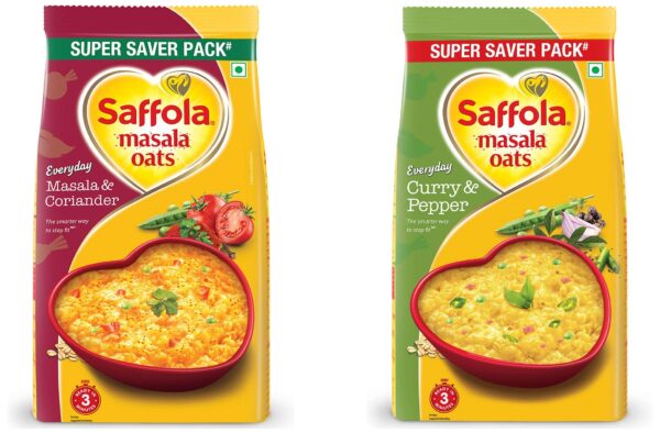 Saffola Masala Oats Curry & Pepper - 500 gm and Masala & Coriander 500 gm - Fast Shipping to USA & Canada