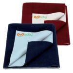 OYO BABY Extra Absorbent Waterproof Baby Dry Sheet Medium Size (100x70cm) Pack of 2 Quick Dry Sheet for Bed Protector, Soft & Breathable Dark Blue + Maroon - Fast Shipping to USA & Canada