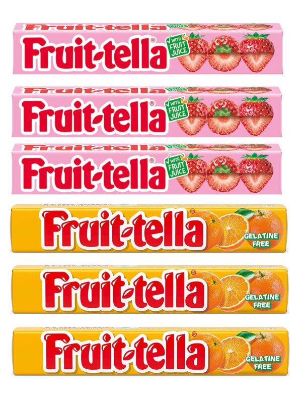 Fruit-Tella Strawberry (Pack Of 3), Fruit-Tella Orange Flavour (Pack Of 3) Chewy Toffee Stick (6 x 32.4g) - Fast Shipping to USA & Canada
