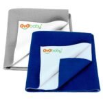 OYO BABY Extra Absorbent Waterproof Baby Dry Sheet Small Size (70x50cm) Pack of 2 Quick Dry Sheet for Bed Protector, Soft & Breathable Grey + Royal Blue - Fast Shipping to USA & Canada