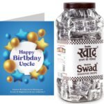 Swad Happy Birthday Uncle Gift with Card (Swad Digestive Candy 200 Jar & 1 Greeting card) - Fast Shipping to USA & Canada