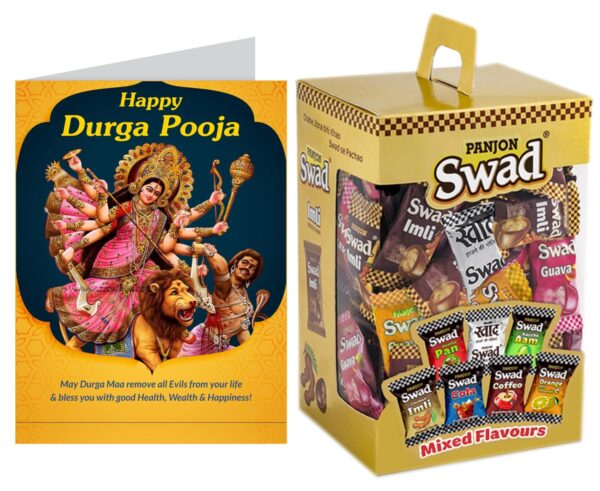 Swad Gift for Shubh Happy Navratri with Card (Swad Mixed Candy 125 Gift Box & 1 Greeting card) - Fast Shipping to USA & Canada