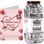 Swad Happy Anniversary Uncle & Aunty Gift with Card (Swad Digestive Candy 200 Jar & 1 Greeting card) - Fast Shipping to USA & Canada