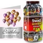 Swad Happy Birthday Friend Gift with Card (Swad Mixed Flavours Candy 200 Jar & 1 Greeting card) 2 units - Fast Shipping to USA & Canada