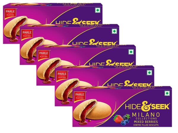 Parle Hide & Seek Milano Collections Mixed Berries Centre Filled Biscuits 75g (Pack Of 5) - HUMARABAZAR - Fast Shipping to USA & Canada