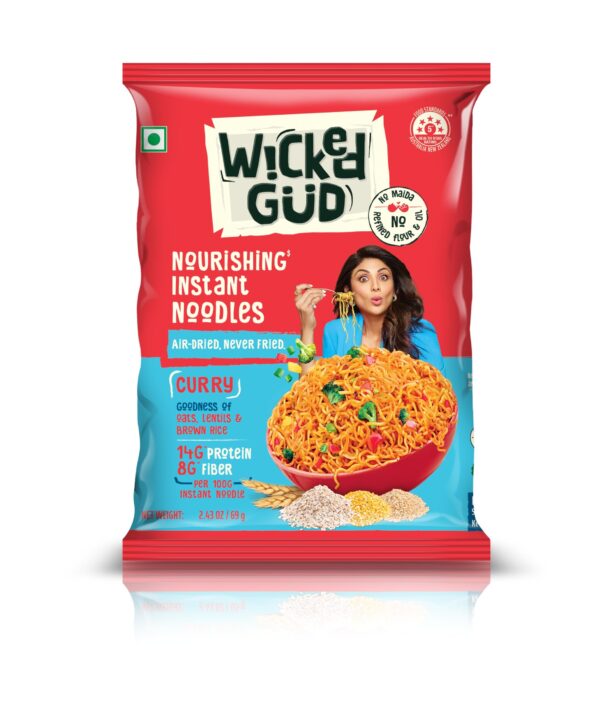 WickedGud Nourishing Curry Instant Noodles (69 gm x 4) | Healthy Noodles | No Maida | No Oil | No MSG | High Protein | High Fibre | Cholesterol Free - Fast Shipping to USA & Canada