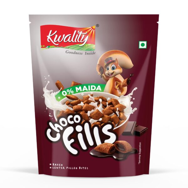 Kwality Choco Fills 90g | Chocolate Flavor, 0% Maida | Crunchy bites filled with rich chocolate | Healthy Food & Breakfast Cereal for Kids| High in Protein & Fiber - Fast Shipping to USA & Canada