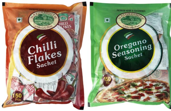 NATURE SMITH SACHET OREGANO SEASONING & NATURESMITH CHILLI FLAKES SACHET | COMBO OF 2 SACHET POUCH, 225 gram - Fast Shipping to USA & Canada