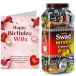 Swad Happy Birthday Wife Gift with Card (Swad Mixed Flavours Candy 200 Jar & 1 Greeting card) 2 units - Fast Shipping to USA & Canada