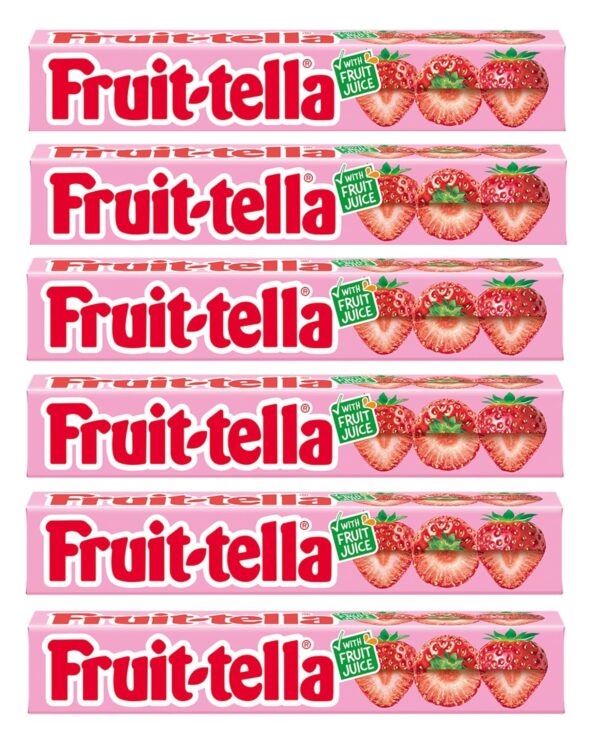 Fruit-Tella Strawberry Flavour Chewy Toffee Stick (Pack Of 6 x 32.4g) - Fast Shipping to USA & Canada