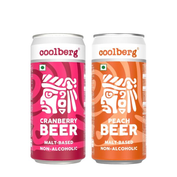 Coolberg Non Alcoholic Beer Assorted Flavors 300ml CANs - Pack of 2 (300ml x 2) Peach & Cranberry - Fast Shipping to USA & Canada