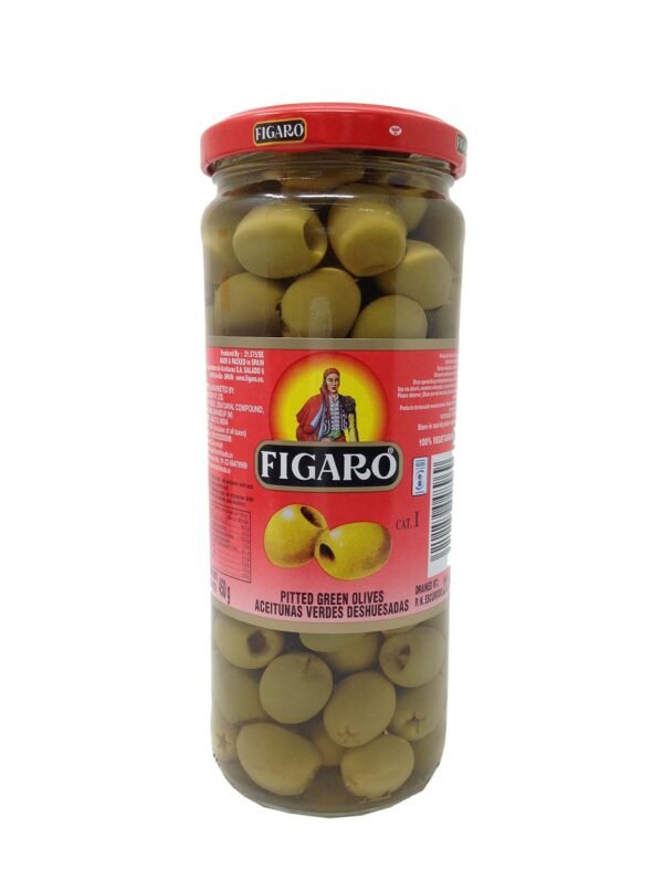 Figaro Olives - Pitted Green, 450g Jar - Fast Shipping to USA & Canada