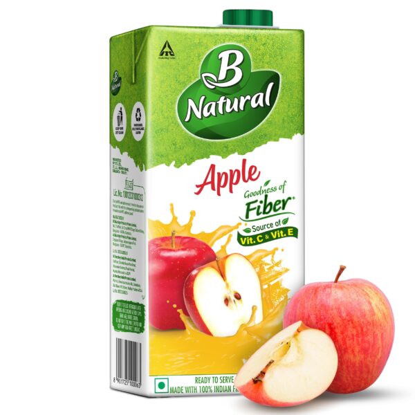 B Natural Apple Juice, Goodness of fiber, Vitamin C & E, Made with 100% Fruit Pulp and 0% Concentrate,1 litre - Fast Shipping to USA & Canada