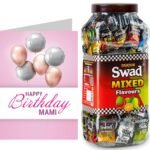 Swad Happy Birthday Mami Gift with Card (Swad Mixed Flavours Candy 200 Jar & 1 Greeting card) 2 units - Fast Shipping to USA & Canada