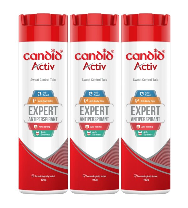 Candid Activ Sweat Control Talc - Pack of 100 G powder, 3 Piece, White - Fast Shipping to USA & Canada