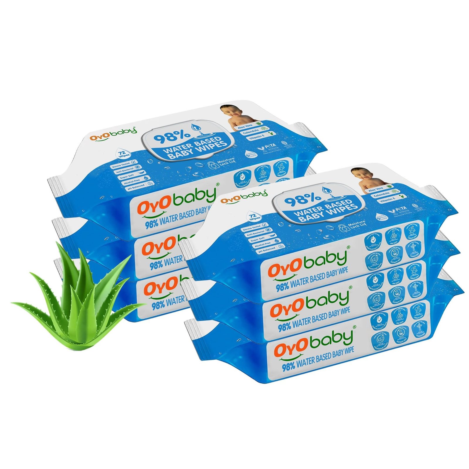 81kG4vfy4BL.jpg OYO BABY Wipes for new born baby with Lid | 72 Wipes x Pack of 6-432 Wipes for kid | Extra Thick & Moist Wet Vipes for Babies | Prevents Skin Redness & Rashes | Enriched with Aloe Vera, Vitamin E - Fast Shipping to USA & Canada - Image 1