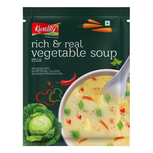 KWALITY Vegetable Soup Mix 50g, Instant natural powder for a healthy, flavorful vegetable soup. Quick to prepare, preservative-free, delicious taste. - Fast Shipping to USA & Canada