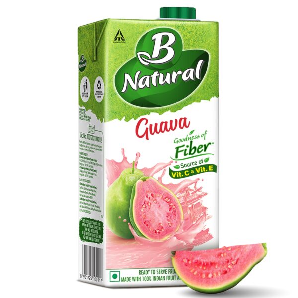 B Natural Guava Juice, Goodness of Fiber, Vit C & E, Made with 100% Fruit Pulp and 0% Concentrate, 1 litre - Fast Shipping to USA & Canada