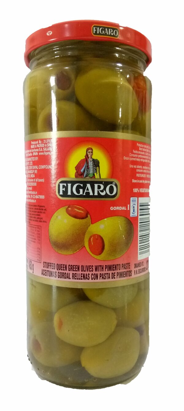 Figaro Queengreen Stuffed Olives, 450g - Fast Shipping to USA & Canada