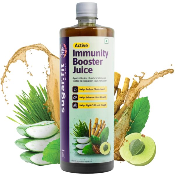 Sugar.Fit Active Immunity Booster for Adults - Tulsi Giloy Amla Juice, Zero Added Sugar with 12 potent Herbs, with Neem, Ashwagandha, Aloe vera, 1L - Fast Shipping to USA & Canada