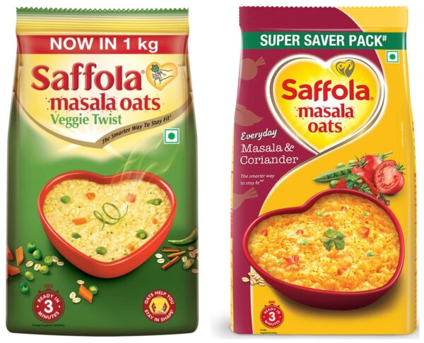 Saffola Masala Oats, Veggie Twist, 1 kg + Saffola Masala Oats Masala and Coriander, 500g - Fast Shipping to USA & Canada