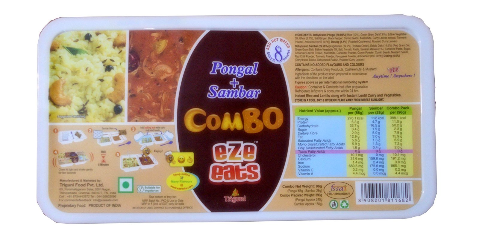 81rOxXJRSPL-1.jpg eZe eats Triguni Pongal + Sambar Combo(Pack Of 2) - Fast Shipping to USA & Canada - Image 1